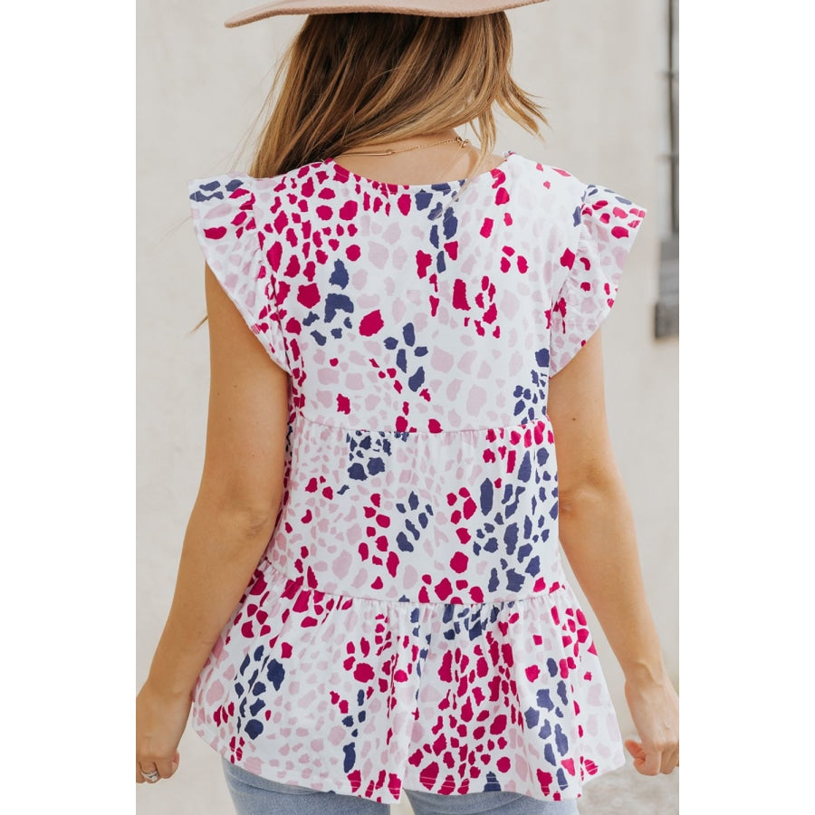 Printed V-Neck Babydoll Top