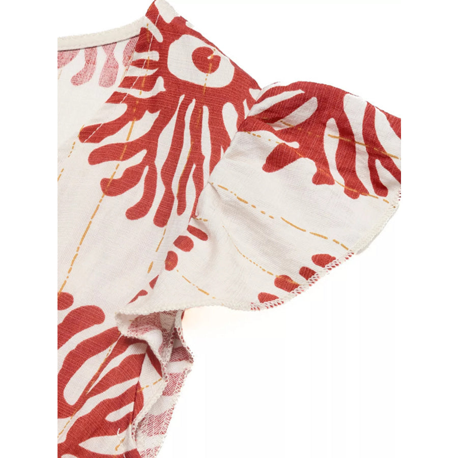 Printed V-Neck Cap Sleeve Dress Apparel and Accessories