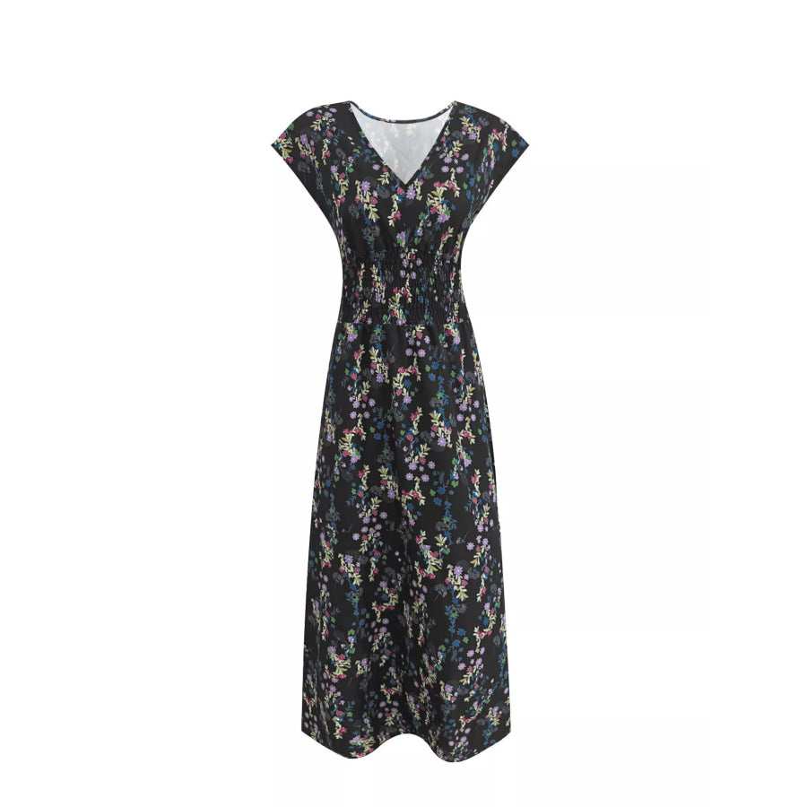 Printed V-Neck Cap Sleeve Maxi Dress Apparel and Accessories