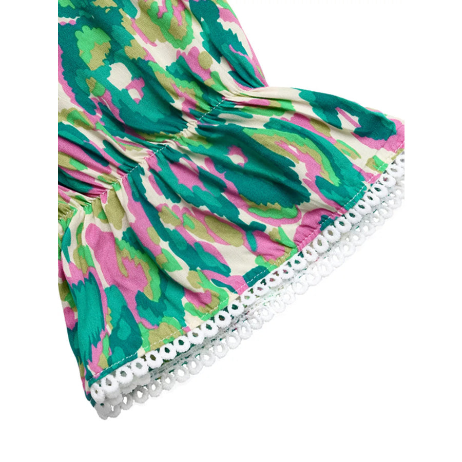 Printed V-Neck Flounce Sleeve Dress Apparel and Accessories