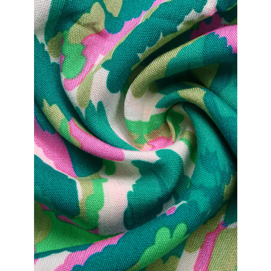 Printed V-Neck Flounce Sleeve Dress Apparel and Accessories