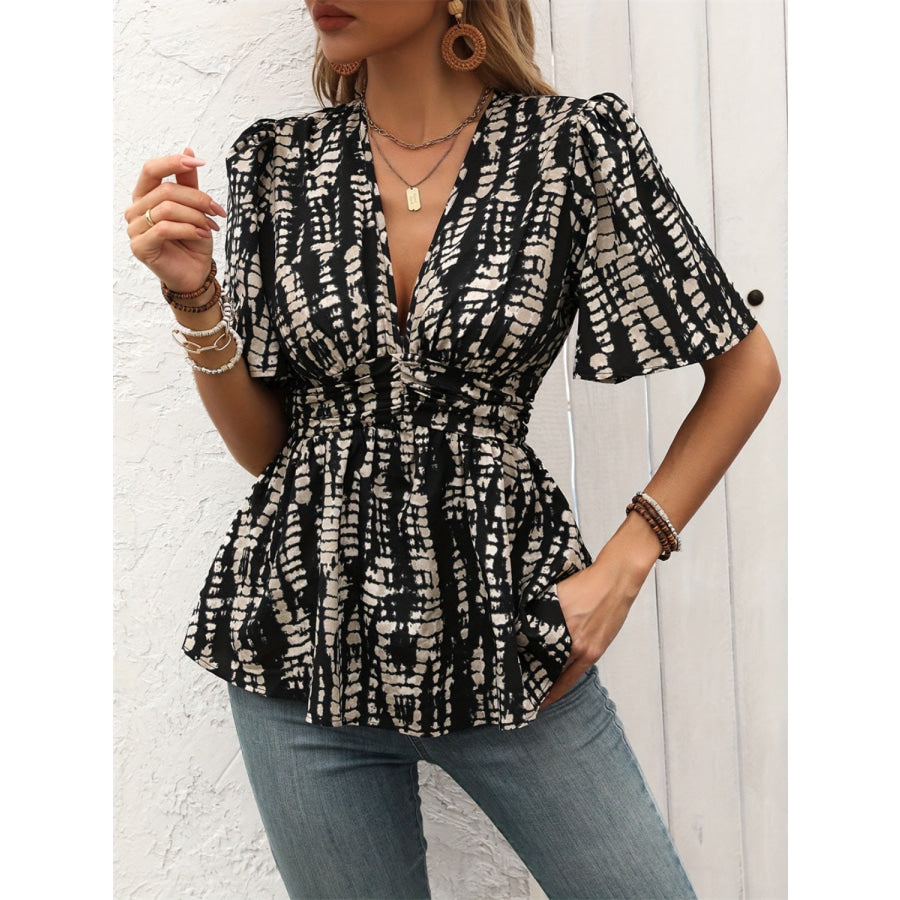 Printed V-Neck Half Sleeve Blouse Apparel and Accessories