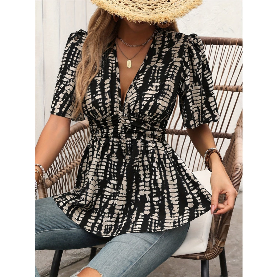 Printed V-Neck Half Sleeve Blouse Apparel and Accessories