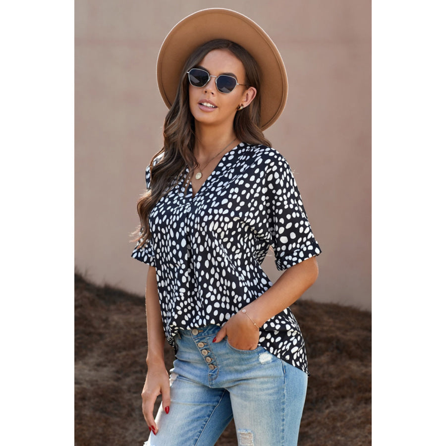 Printed V-Neck Half Sleeve Blouse Apparel and Accessories