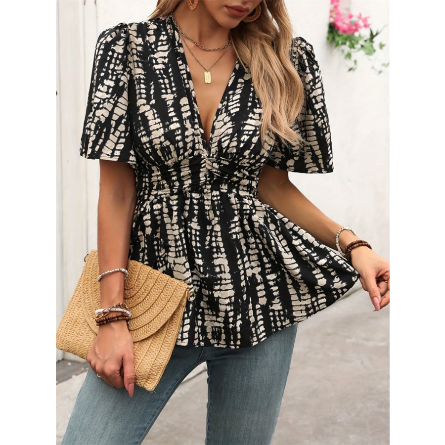 Printed V-Neck Half Sleeve Blouse Apparel and Accessories