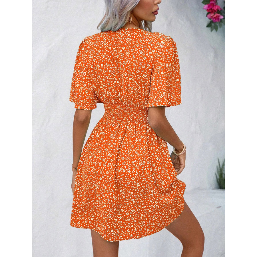 Printed V-Neck Half Sleeve Mini Dress Apparel and Accessories