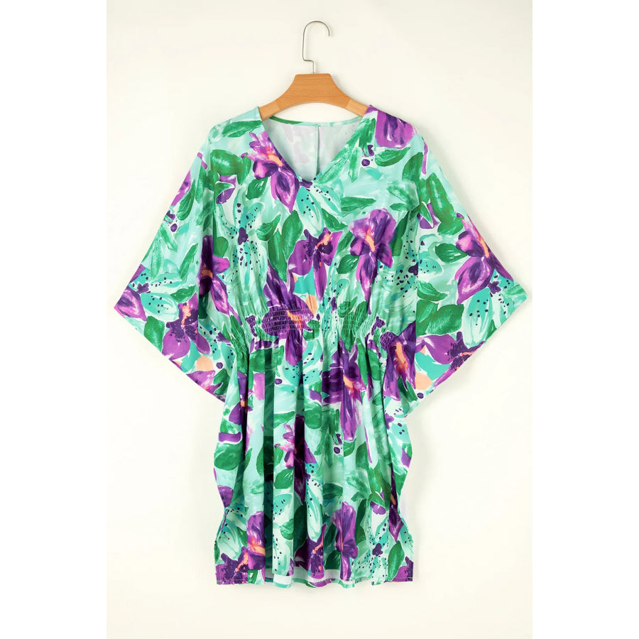 Printed V-Neck Half Sleeve Mini Dress Apparel and Accessories