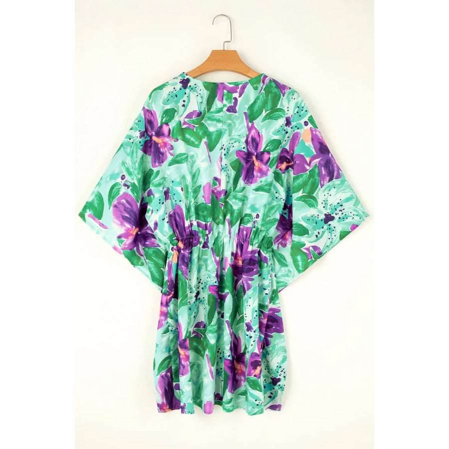 Printed V-Neck Half Sleeve Mini Dress Apparel and Accessories