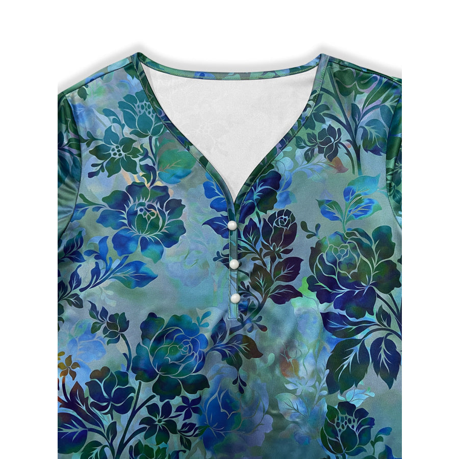 Printed V-Neck Long Sleeve Blouse Apparel and Accessories