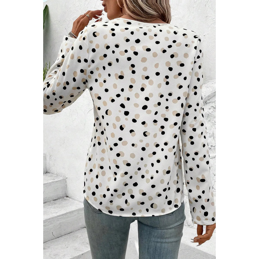 Printed V-Neck Long Sleeve Blouse Apparel and Accessories