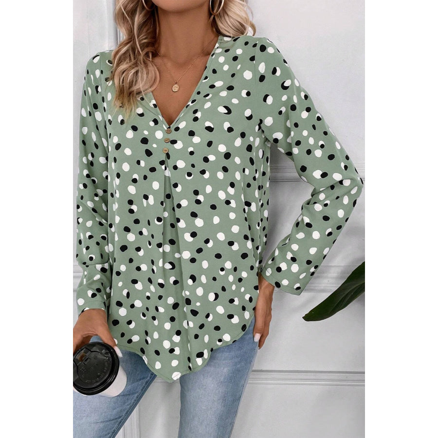 Printed V-Neck Long Sleeve Blouse Apparel and Accessories