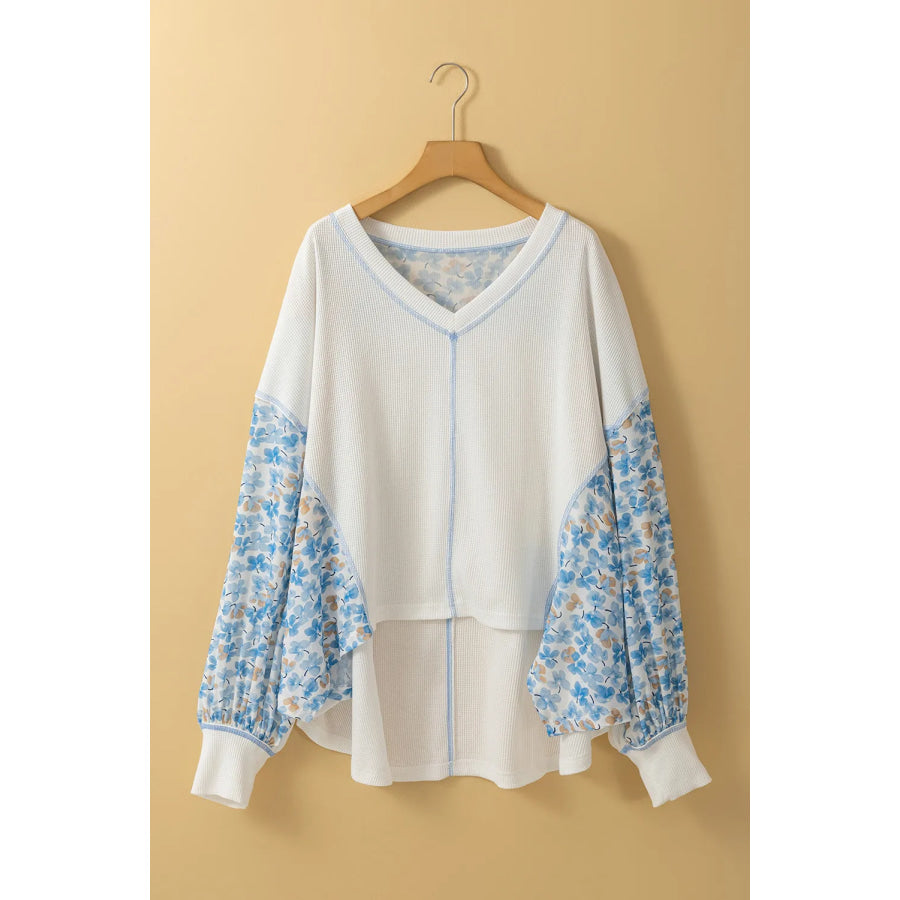 Printed V-Neck Long Sleeve Blouse Apparel and Accessories