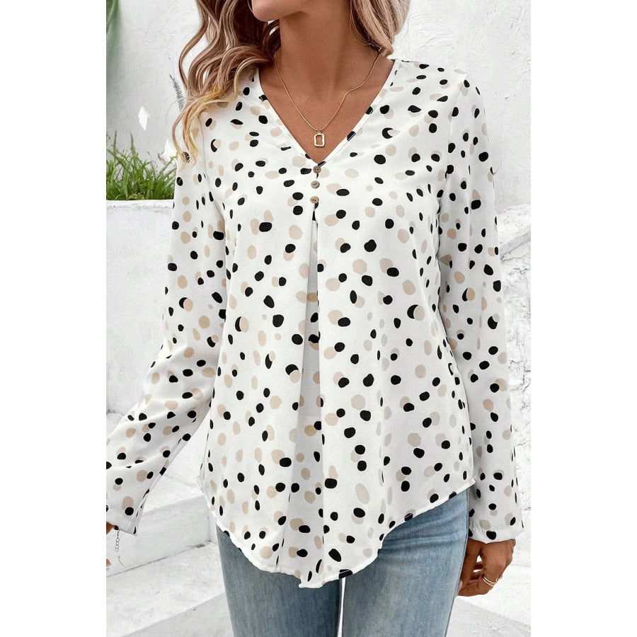 Printed V-Neck Long Sleeve Blouse Apparel and Accessories