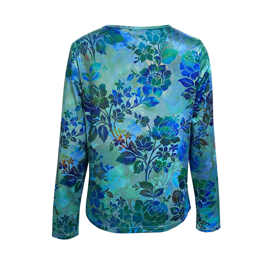 Printed V-Neck Long Sleeve Blouse Apparel and Accessories