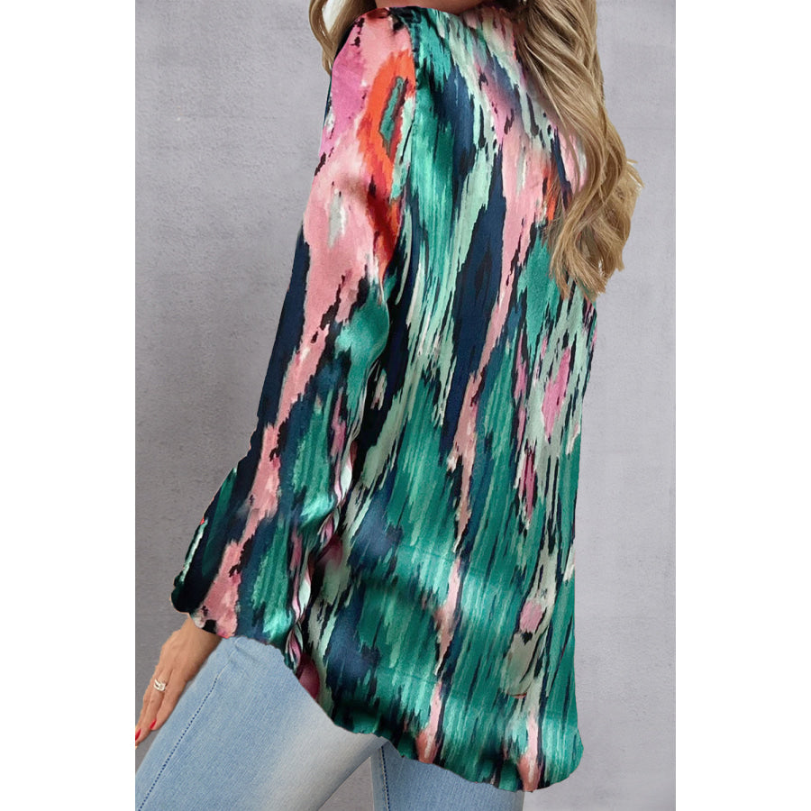 Printed V-Neck Long Sleeve Blouse Multicolor / S Apparel and Accessories