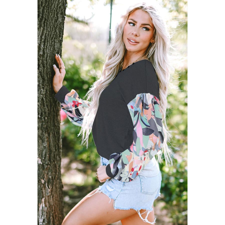 Printed V-Neck Long Sleeve Blouse Apparel and Accessories