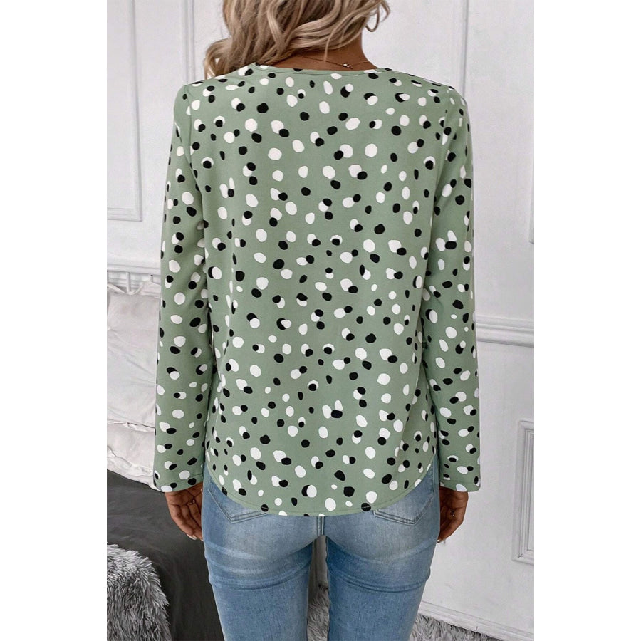 Printed V-Neck Long Sleeve Blouse Apparel and Accessories