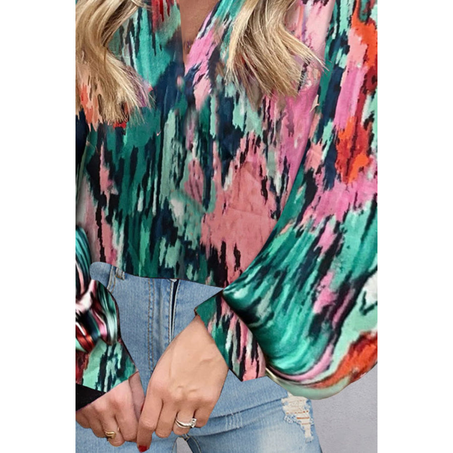 Printed V-Neck Long Sleeve Blouse Apparel and Accessories