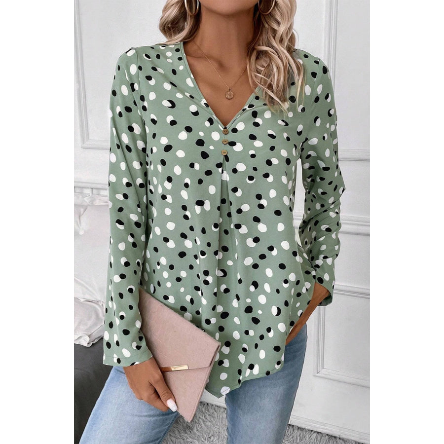 Printed V-Neck Long Sleeve Blouse Apparel and Accessories