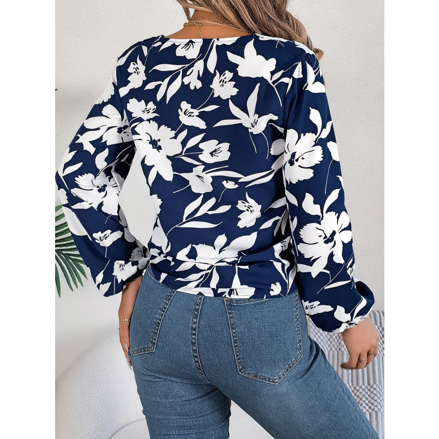 Printed V-Neck Long Sleeve Blouse Apparel and Accessories