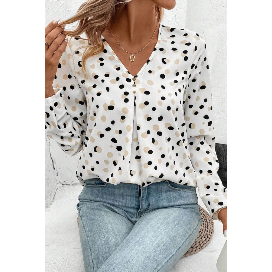 Printed V-Neck Long Sleeve Blouse Apparel and Accessories