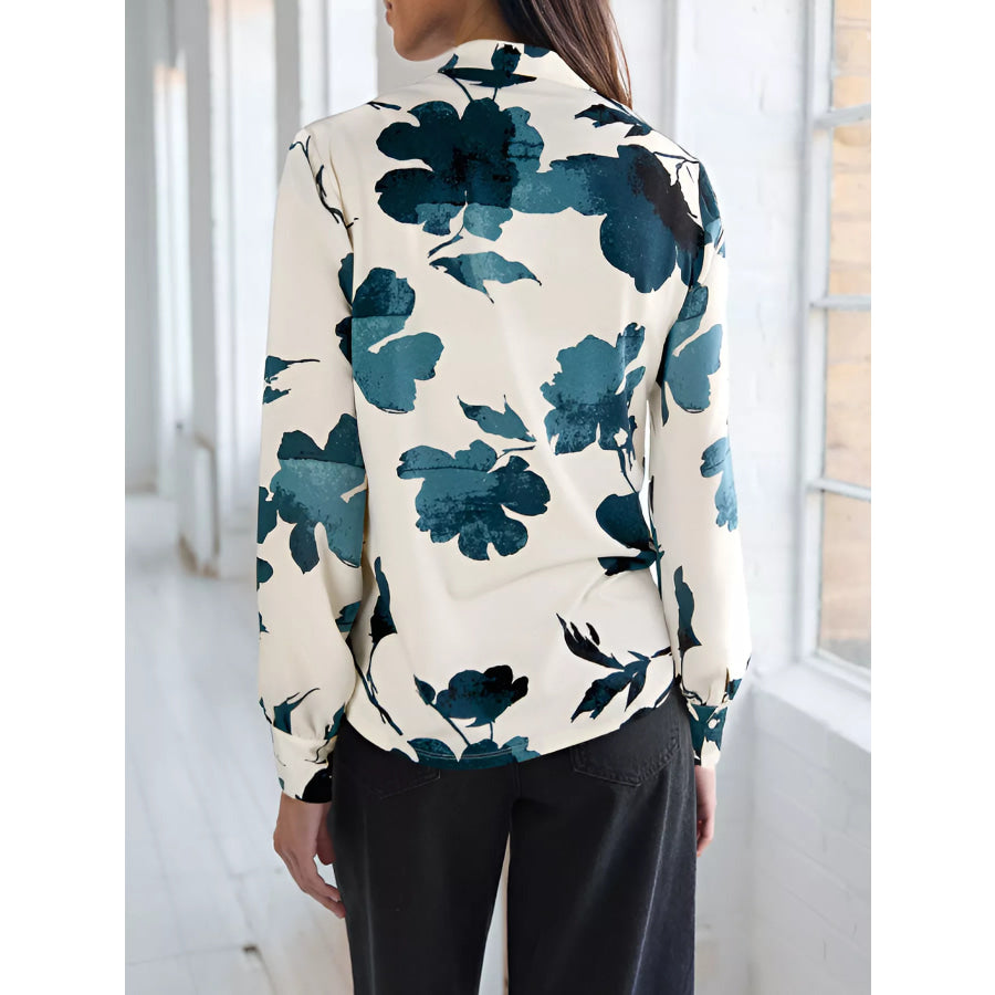 Printed V-Neck Long Sleeve Blouse Apparel and Accessories