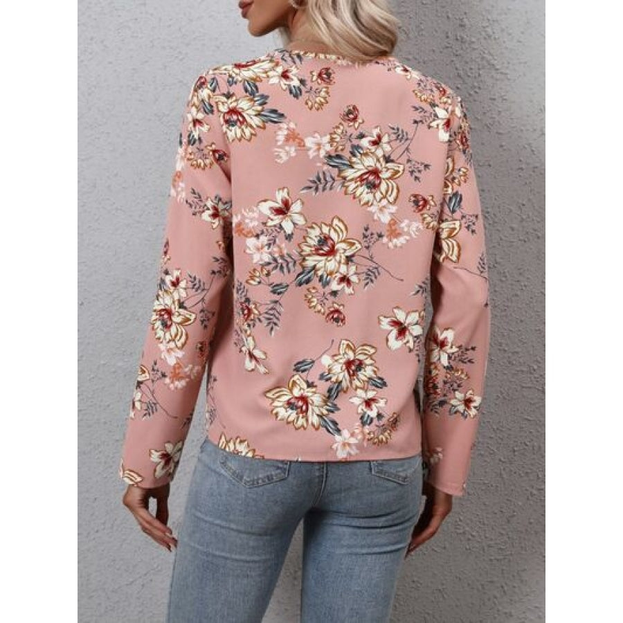 Printed V-Neck Long Sleeve Blouse Clothing