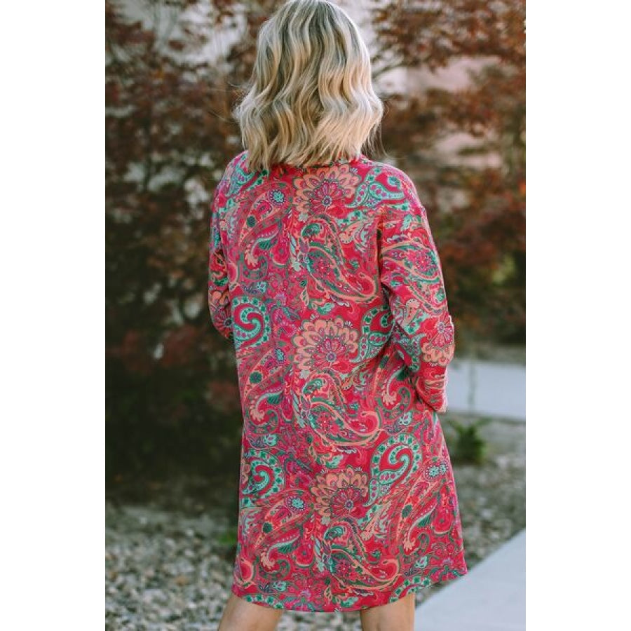 Printed V-Neck Long Sleeve Mini Dress Clothing