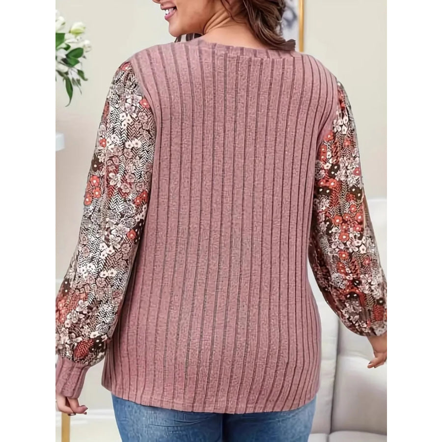 Printed V-Neck Long Sleeve T-Shirt Apparel and Accessories