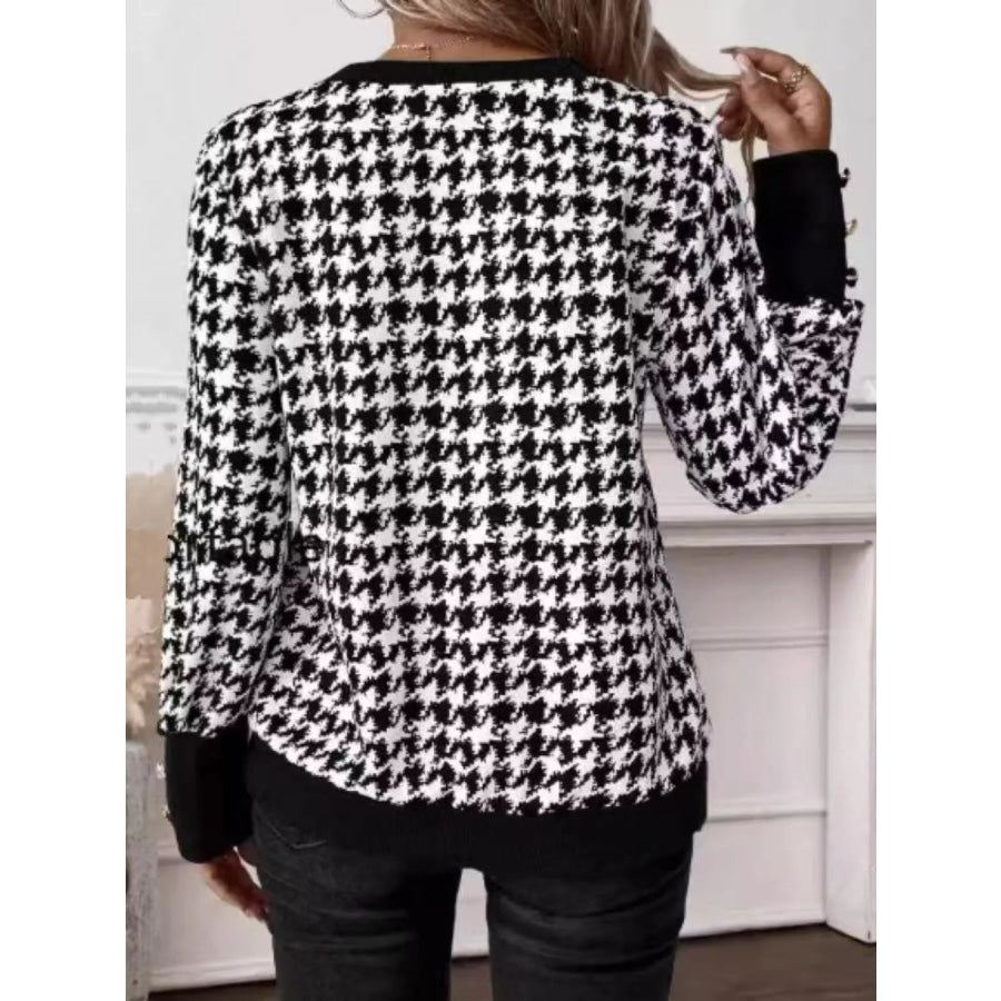 Printed V-Neck Long Sleeve T-Shirt with Button Cuffs Apparel and Accessories