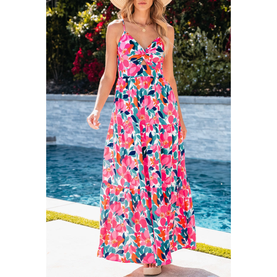 Printed V-Neck Maxi Cami Dress Floral / S Apparel and Accessories