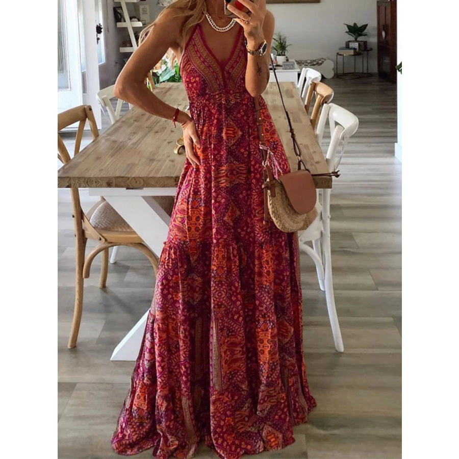 Printed V-Neck Maxi Dress Apparel and Accessories