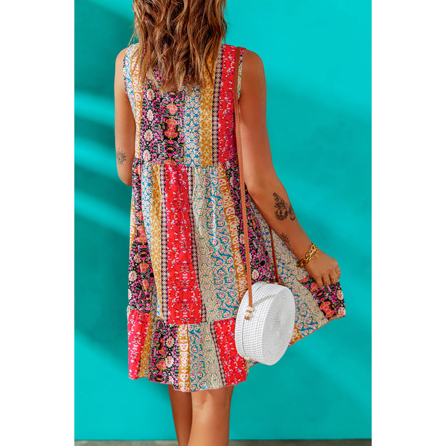 Printed V - Neck Mini Dress Apparel and Accessories