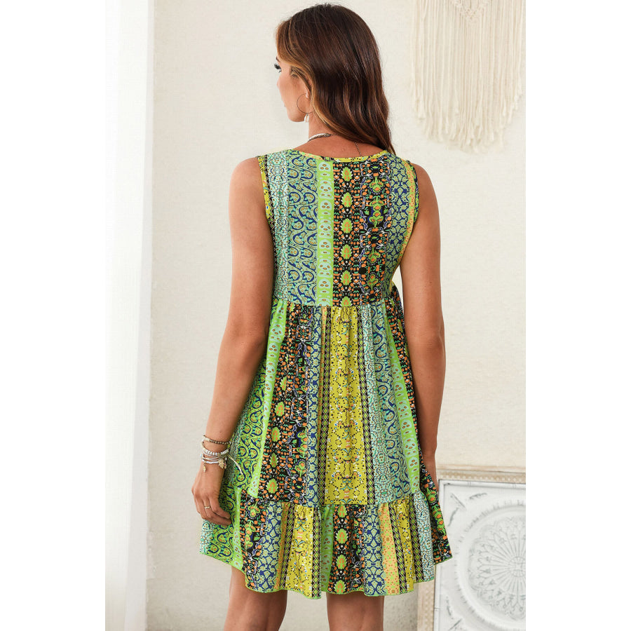 Printed V - Neck Mini Dress Apparel and Accessories