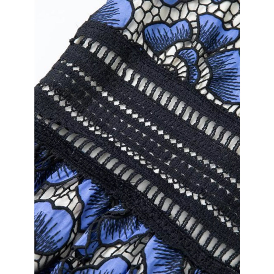 Printed V-Neck Ruffle Sleeve Midi Dress Apparel and Accessories