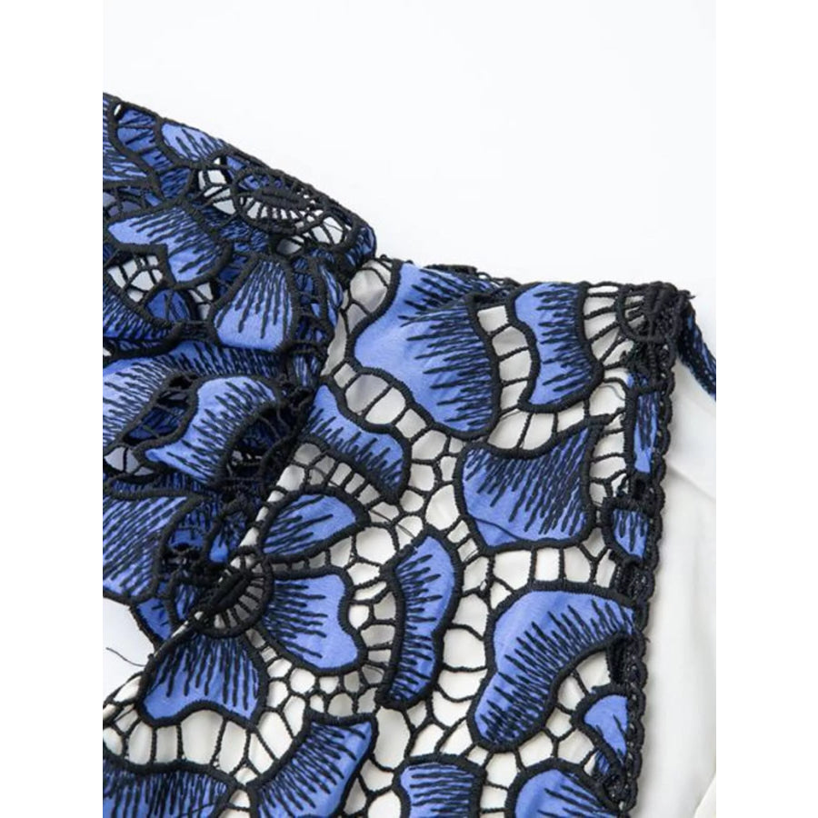 Printed V-Neck Ruffle Sleeve Midi Dress Apparel and Accessories