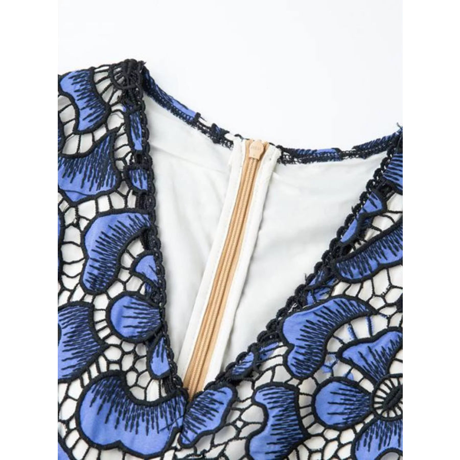 Printed V-Neck Ruffle Sleeve Midi Dress Apparel and Accessories