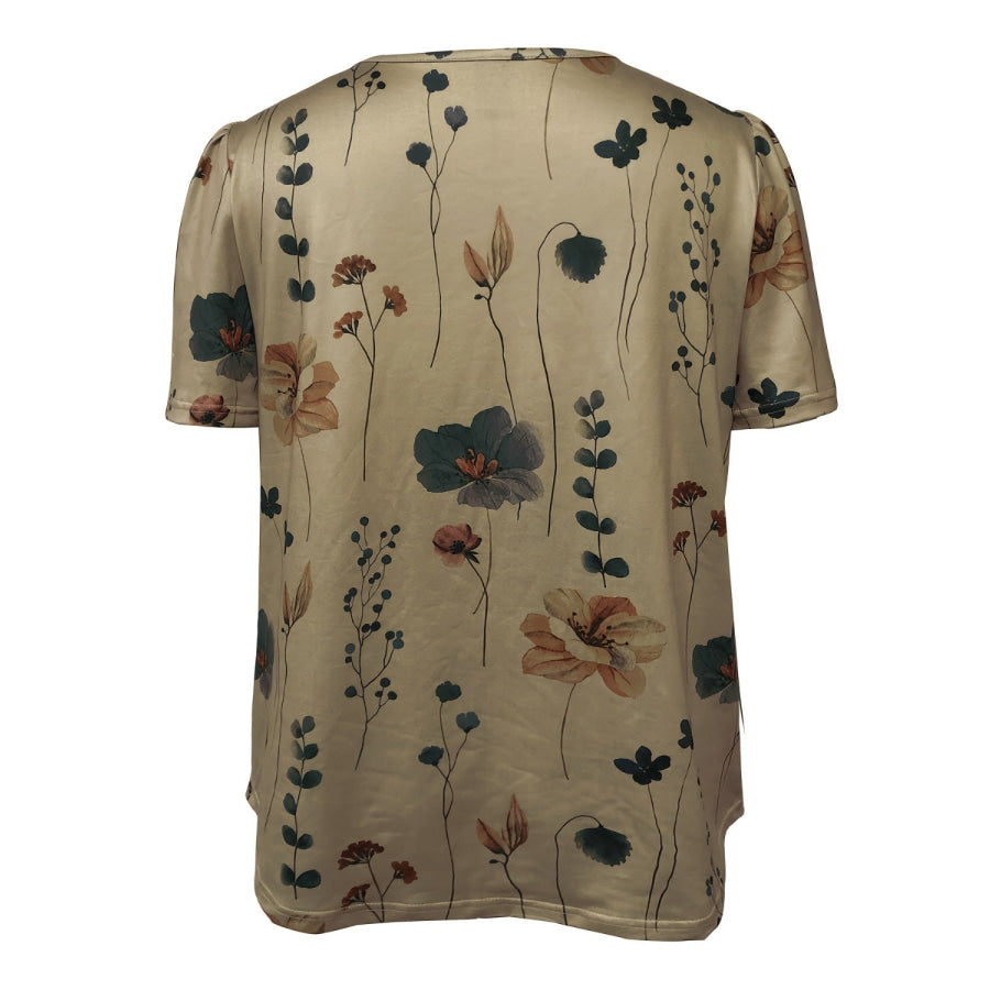 Printed V-Neck Short Sleeve Blouse Apparel and Accessories