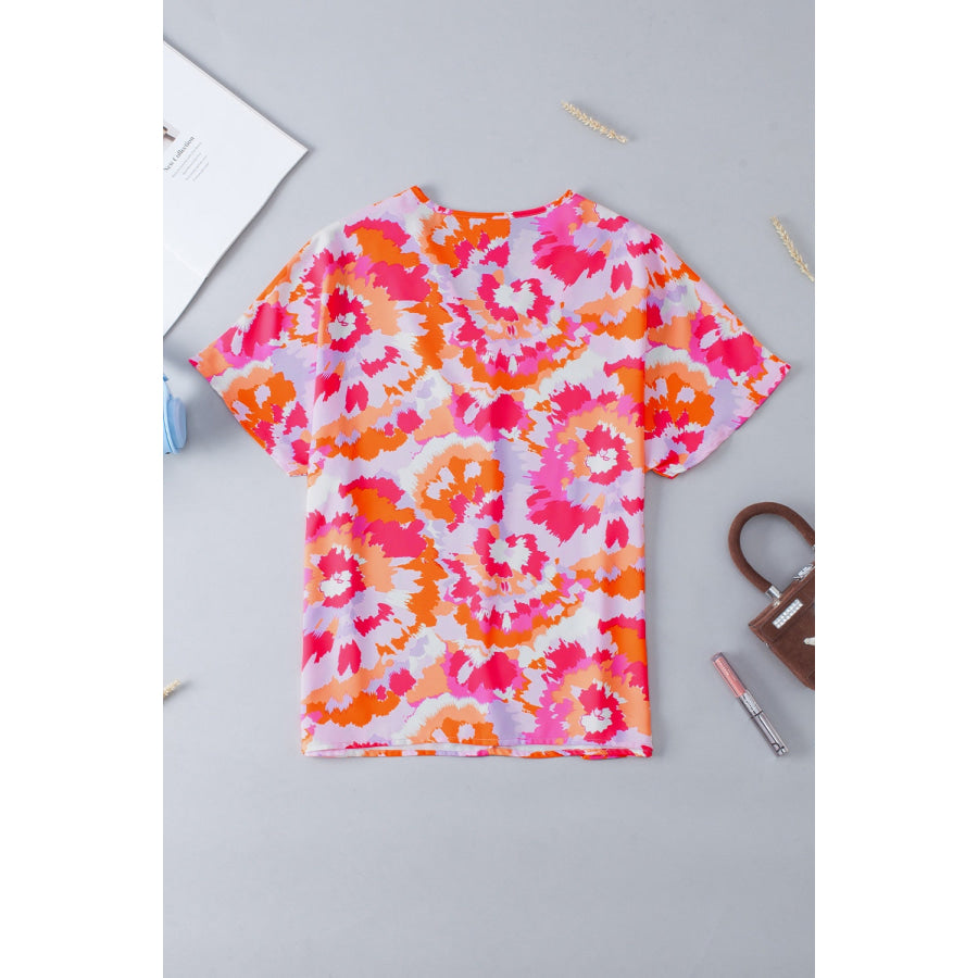 Printed V-Neck Short Sleeve Blouse Apparel and Accessories