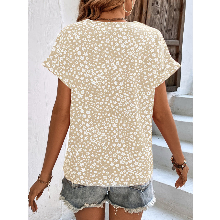 Printed V-Neck Short Sleeve Blouse Apparel and Accessories