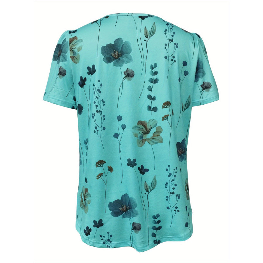 Printed V-Neck Short Sleeve Blouse Apparel and Accessories