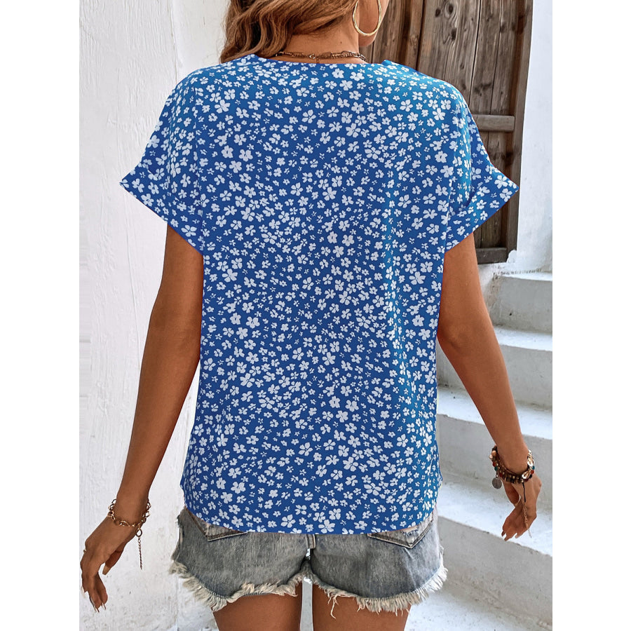 Printed V-Neck Short Sleeve Blouse Apparel and Accessories