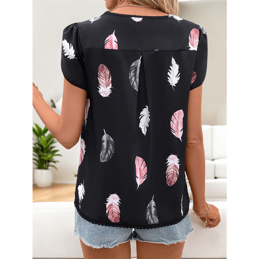 Printed V-Neck Short Sleeve Blouse Apparel and Accessories