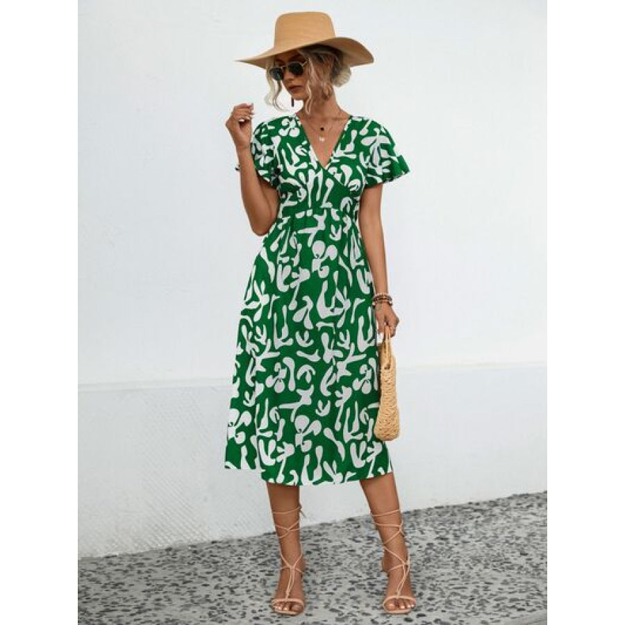 Printed V - Neck Short Sleeve Dress Apparel and Accessories