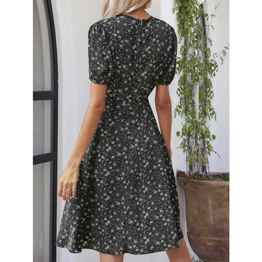 Printed V-Neck Short Sleeve Dress Apparel and Accessories