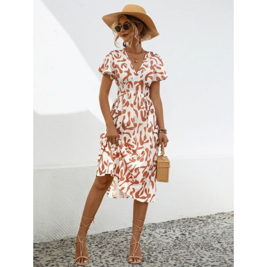 Printed V - Neck Short Sleeve Dress Apparel and Accessories