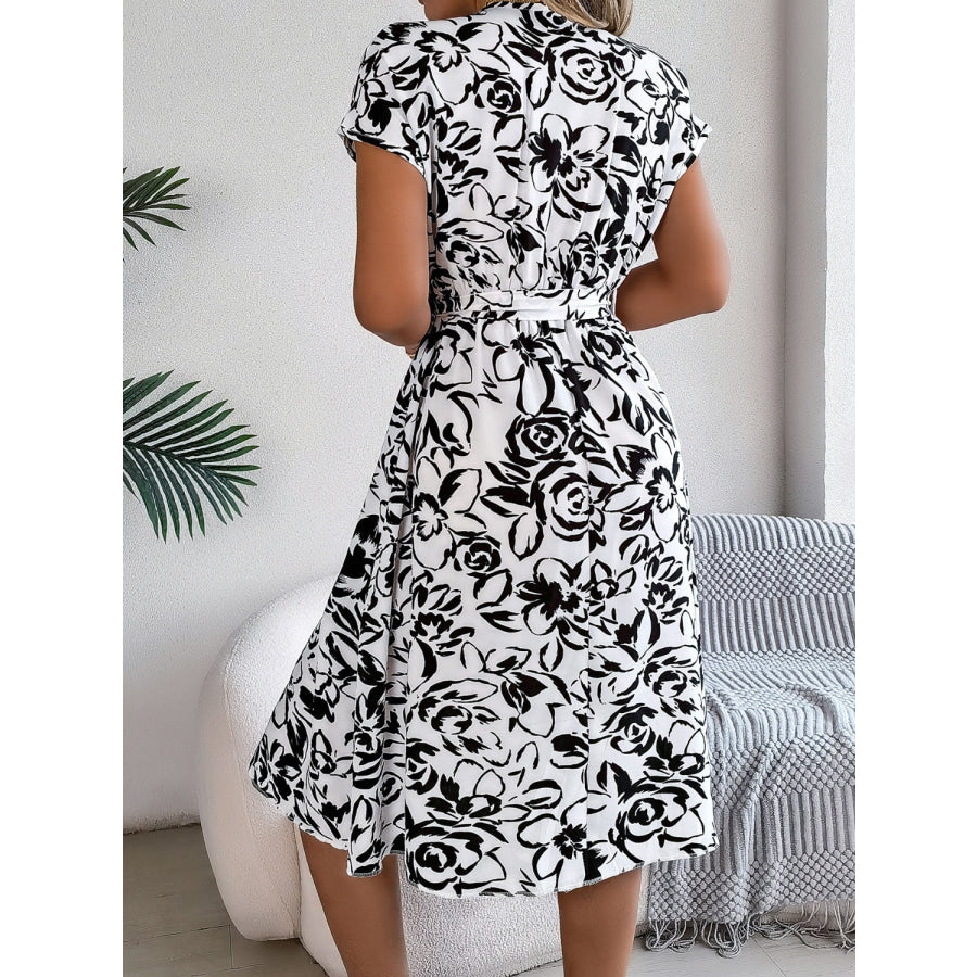 Printed V-Neck Short Sleeve Dress Apparel and Accessories