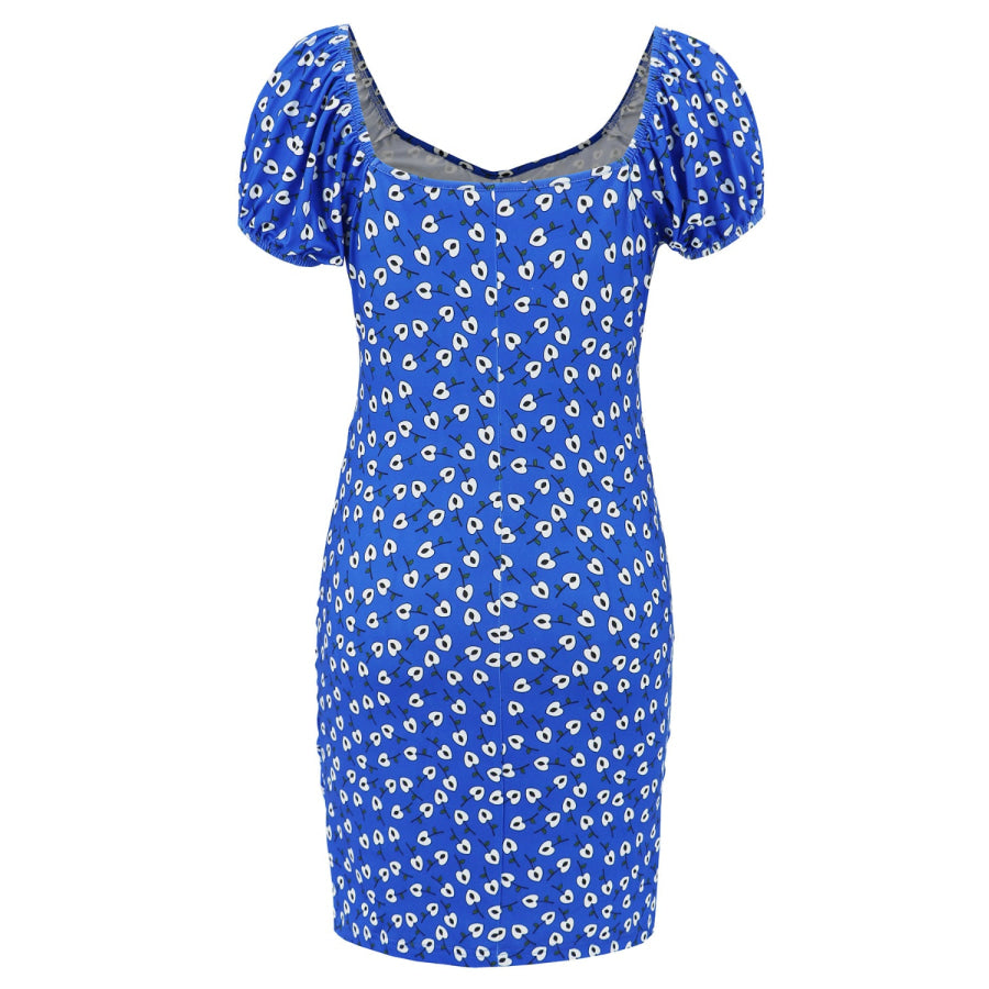 Printed V-Neck Short Sleeve Mini Dress Apparel and Accessories