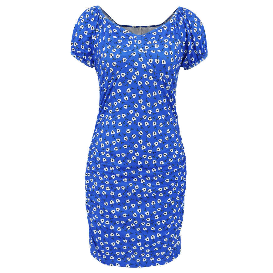 Printed V-Neck Short Sleeve Mini Dress Apparel and Accessories