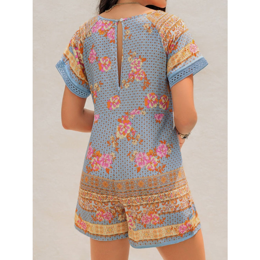 Printed V-Neck Short Sleeve Romper Apparel and Accessories